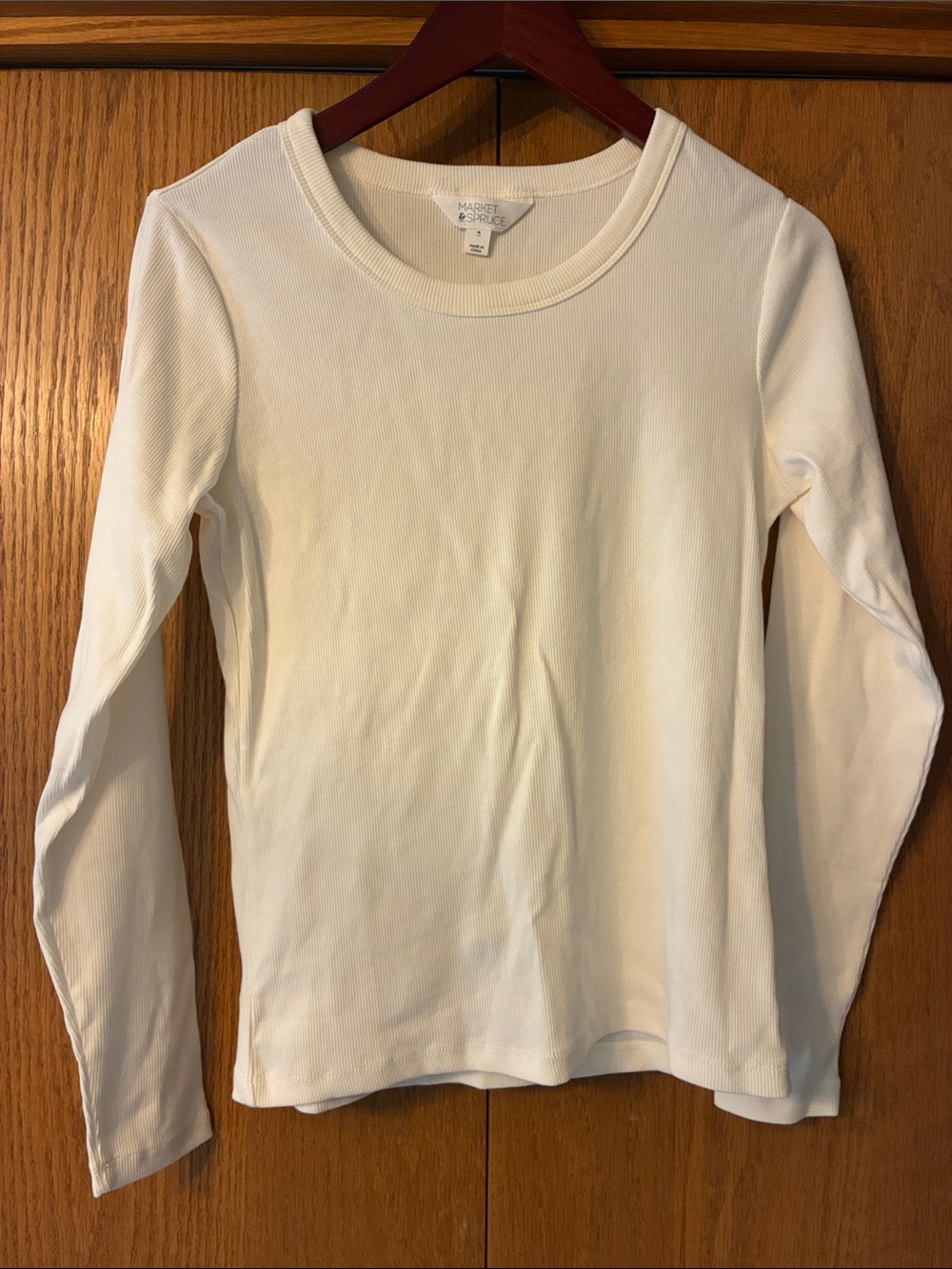 Market & Spruce Long Sleeve Ribbed Crewneck Top in Off-White